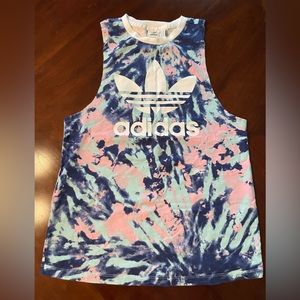 Adidas logo women’s exercise tank blue, teal, and pink